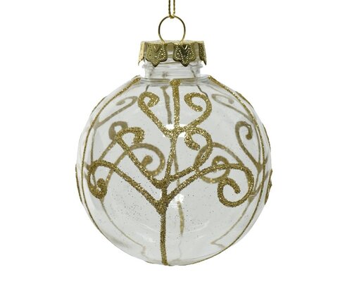 Kerstbal met glitter 8 cm transparant goud - afbeelding 1