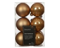 12 onbreekbare kerstballen karamel bruin 6 cm