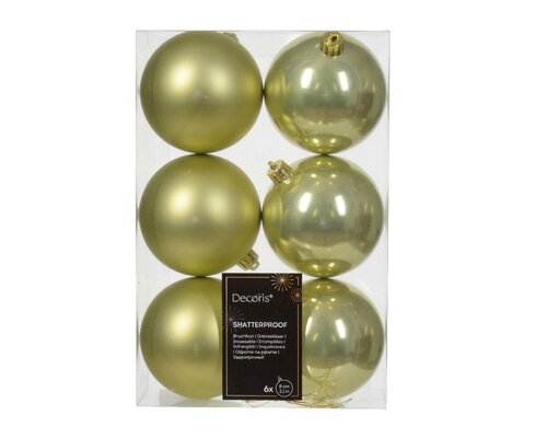 6 onbreekbare kerstballen pistache 8 cm