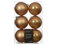 6 onbreekbare kerstballen karamel bruin 8 cm