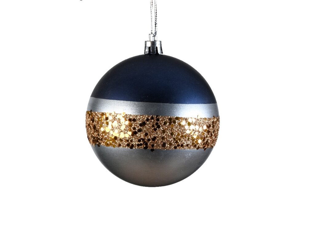 Kerstbal plastic 8 cm blauw / zilver mat