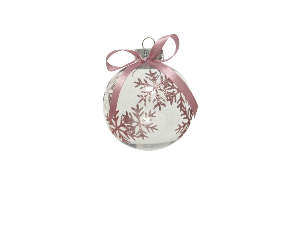Kerstbal plastic 8 cm transparant sneeuwvlokken