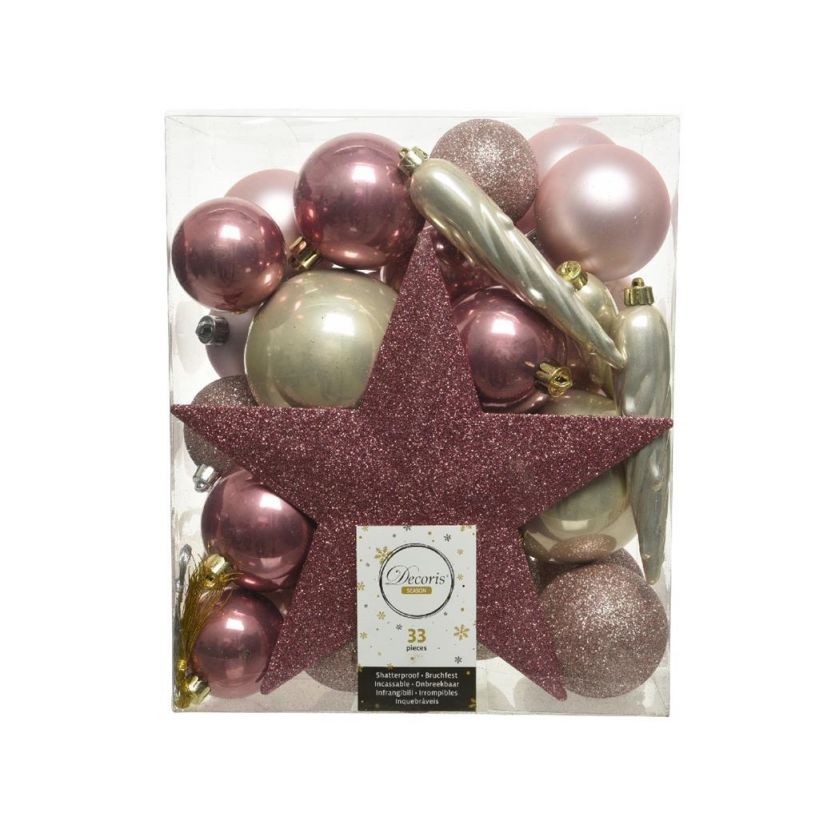Kerstballen mix box met piek roze tinten