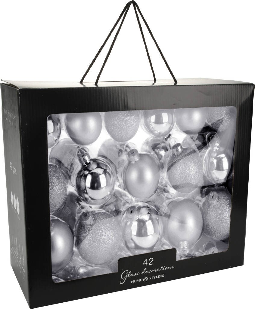 Glas kerstballen set zilver 42 kerstballen