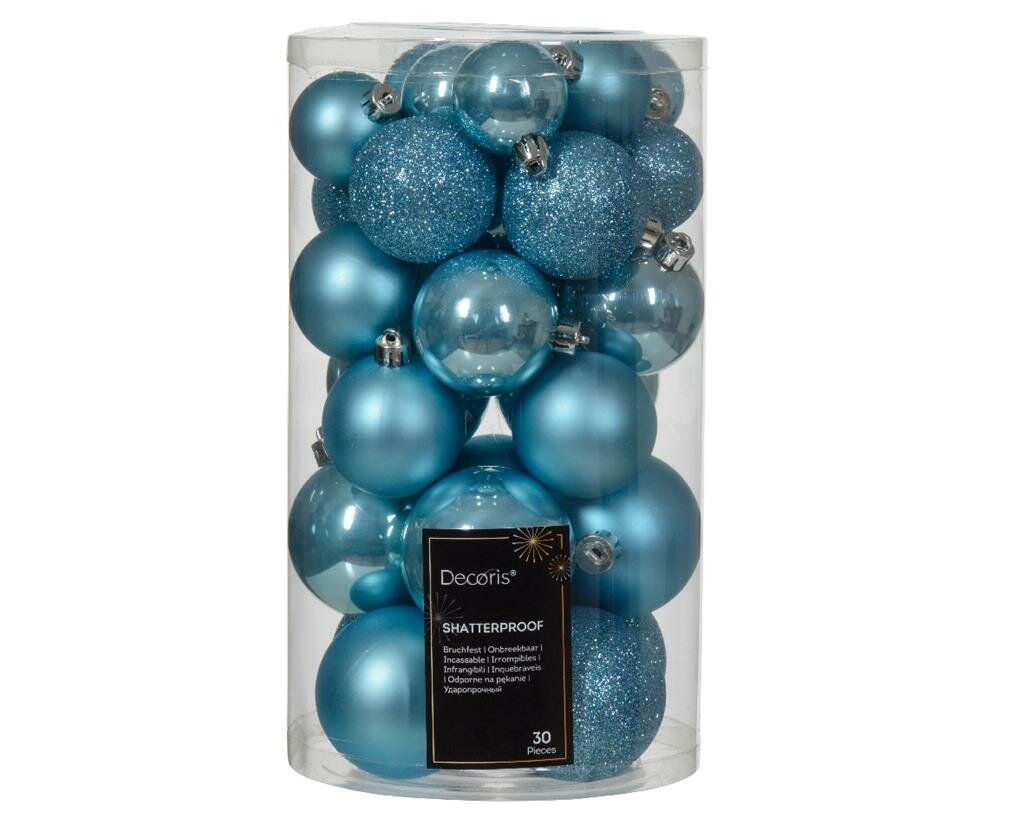 Decoris kerstballen - 30x - 4, 5 en 6 cm - kunststof - ijs blauw