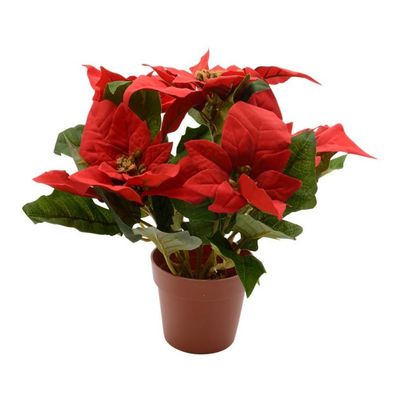 Poinsettia zijde pot d16h27 cm kerstroodDecoris