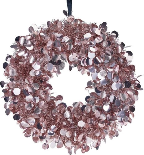 Lametta krans 46 cm roze