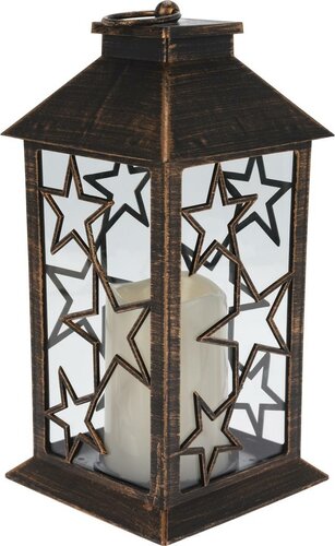 Lantaarn met verlichting 28 cm zwart sterren