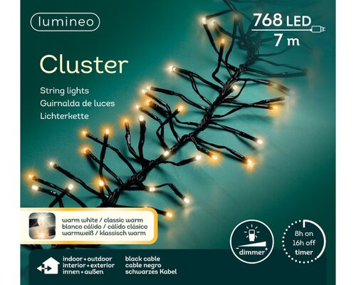 LED clusterverlichting warm wit / klassiek warm 768 lampjes - afbeelding 2