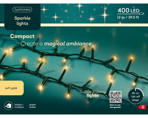 LED compact sparkle rice lights 400 lamps soft gold - afbeelding 2