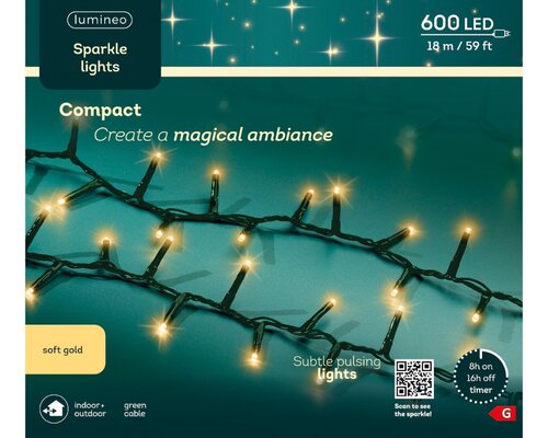 LED compact sparkle rice lights 600 lamps soft gold - afbeelding 2