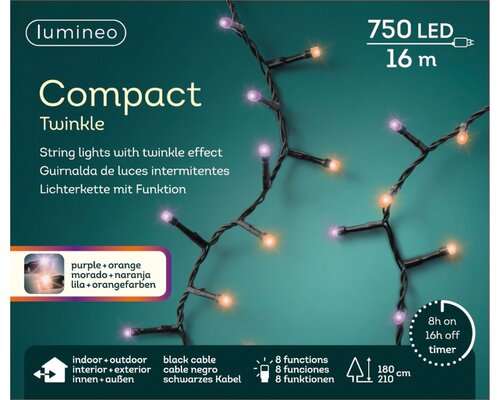 LED compact twinkel lights 750 paars en oranje lampjes - afbeelding 2