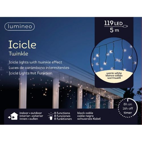 Led fonkel icicleverlichting 119 lampjes zwart - afbeelding 2