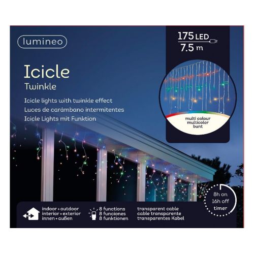 Led fonkel icicleverlichting 175 lampjes multicolour - afbeelding 3