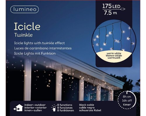 Led fonkel icicleverlichting 175 lampjes zwart - afbeelding 2