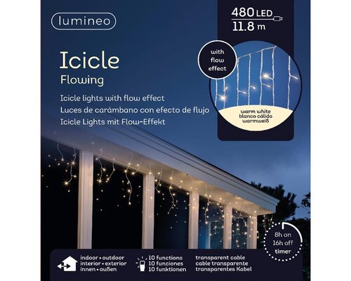 Led fonkel icicleverlichting 480 lampjes transparant snoer - afbeelding 2