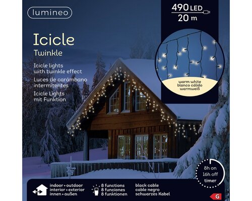 Led fonkel icicleverlichting 490 lampjes zwart - afbeelding 2