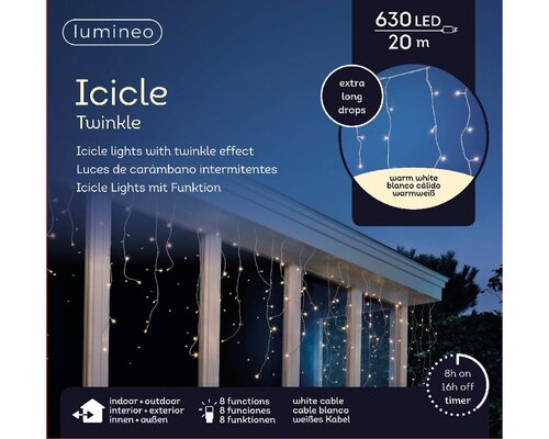 Led fonkel icicleverlichting XL 630 lampjes - afbeelding 2
