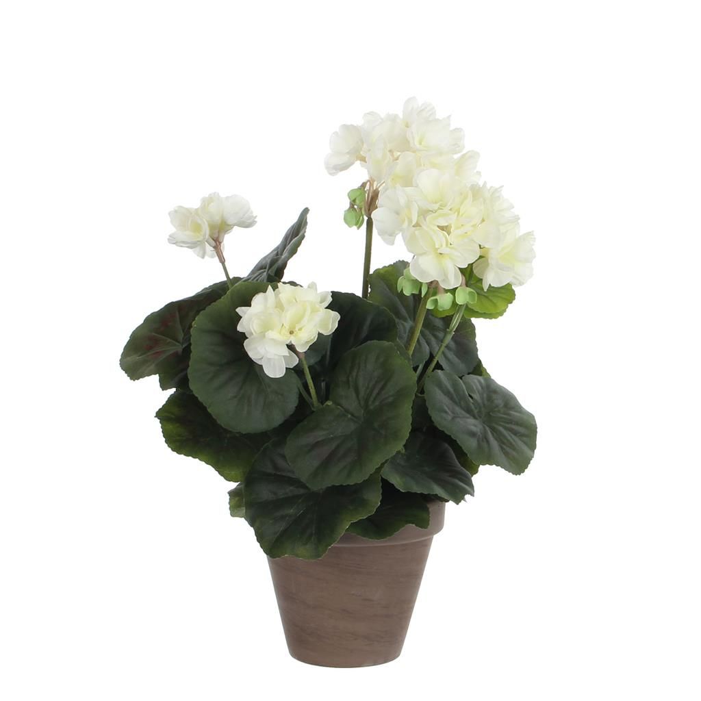 Mica Decorations Geranium Kunstplant in Bloempot Stan - H34 x Ø20 cm - Crème