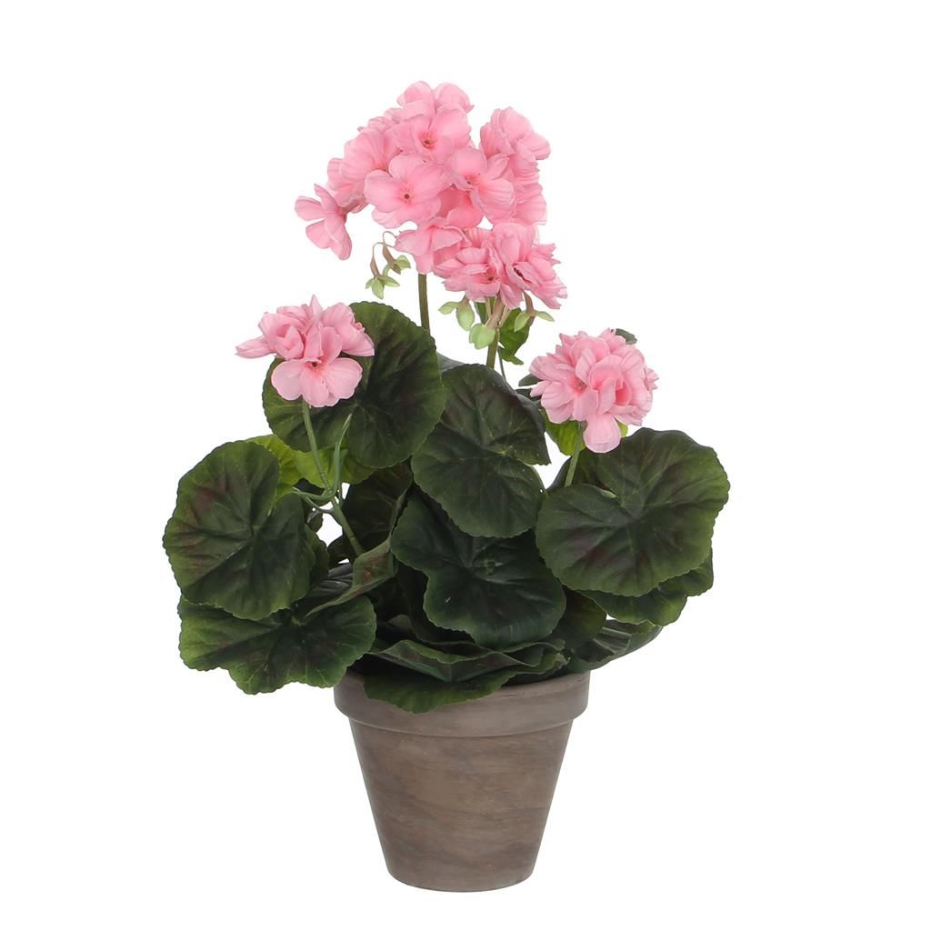 Mica Decorations Geranium Kunstplant in Bloempot Stan - H34 x Ø20 cm - Roze