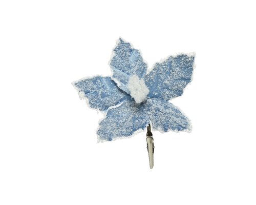 Bloem op clip met sneeuw 13 cm blauw