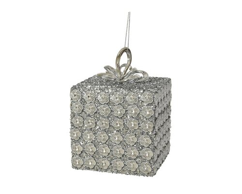 Kersthanger giftbox 9 cm zilver