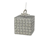 Kersthanger giftbox 9 cm zilver