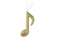Kersthanger muzieknoot single foam glitter licht goud 15 cm