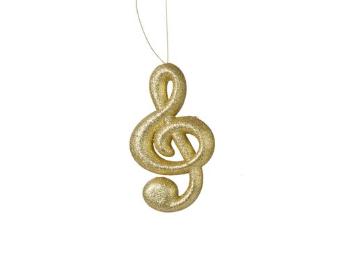 Kersthanger muzieknoot foam glitter licht goud 15 cm G - sleutel