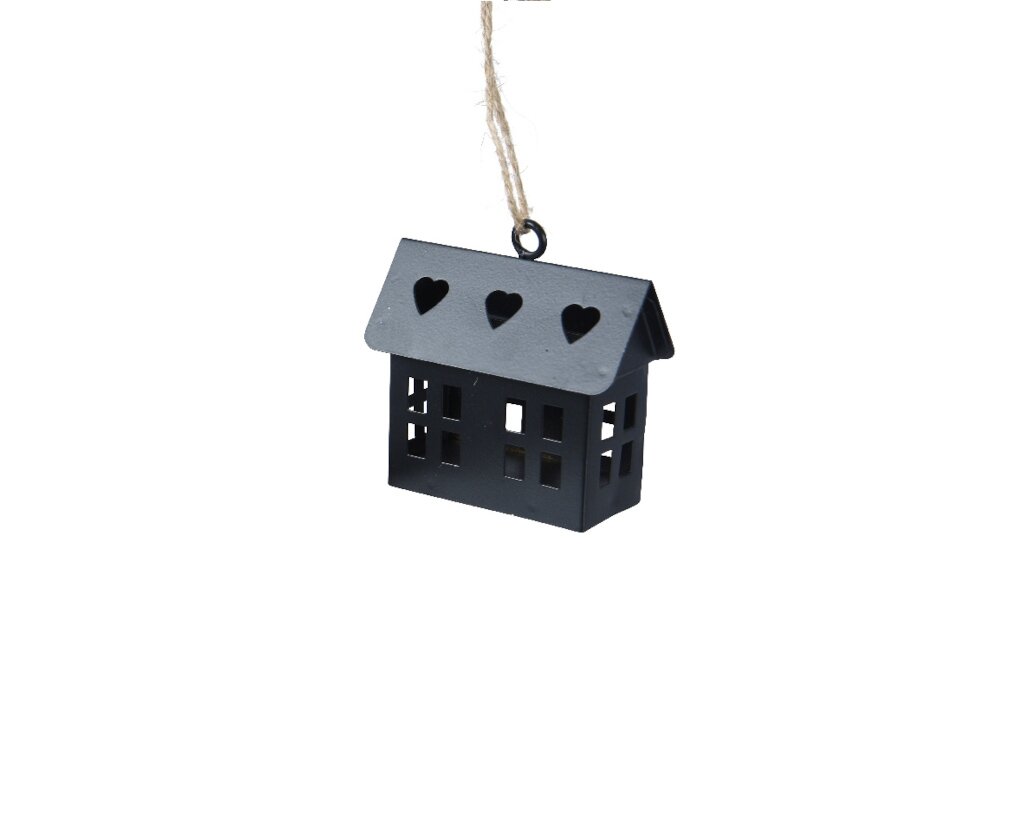 Kersthanger huis rechthoek 8 cm zwart