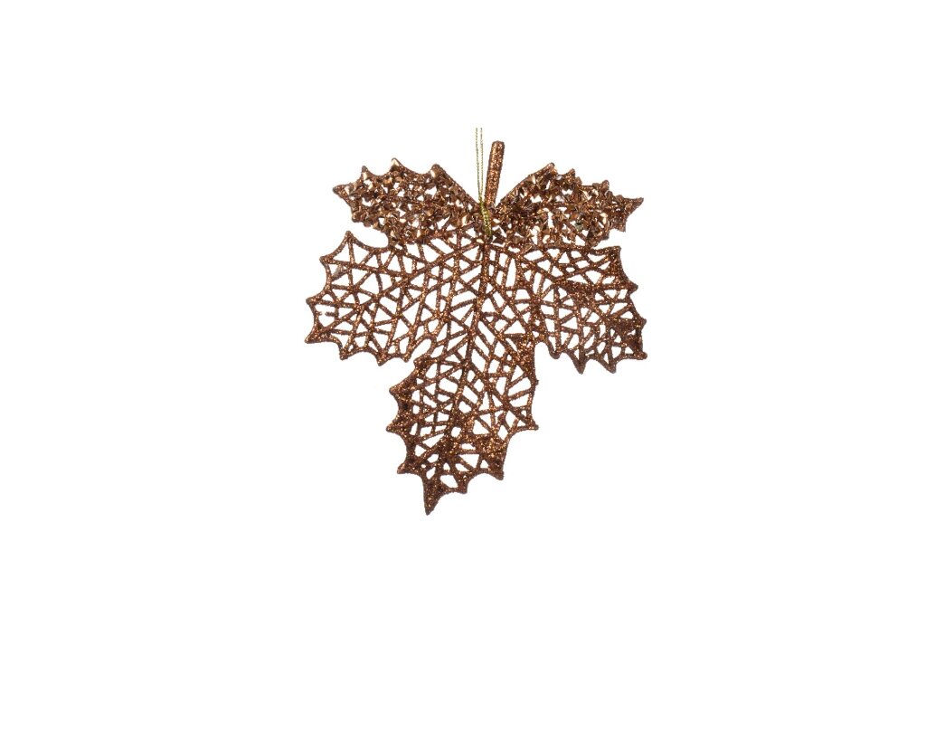 Kersthanger blad 14 cm red koper