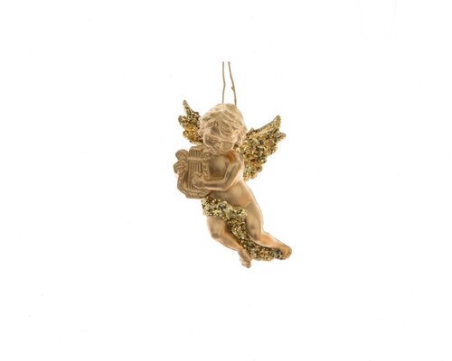 Kersthanger engel met harp 10 cm