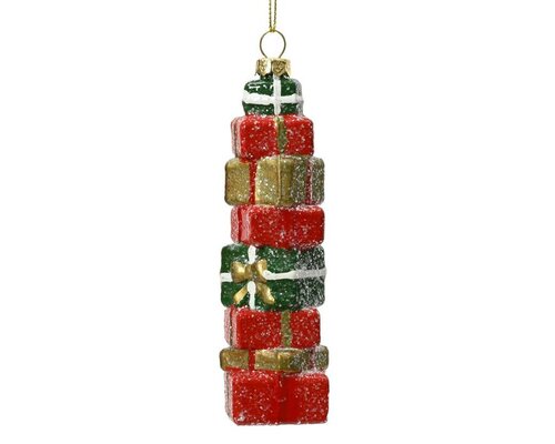 Kersthanger cadeau stapel 9 cm rood