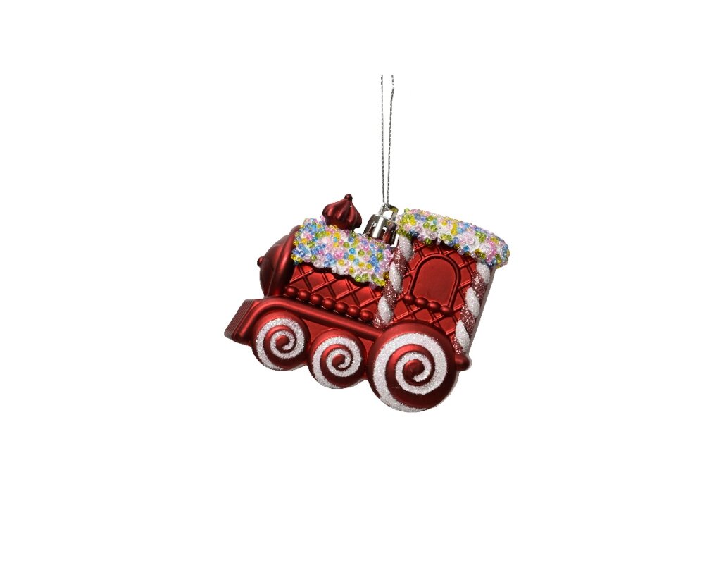 Kersthanger trein 9 cm rood