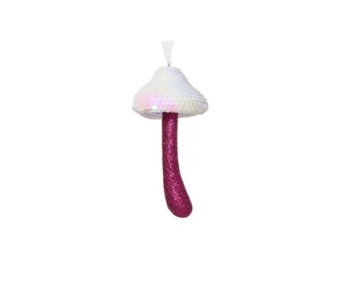 Kersthanger paddenstoel foam wit / paars 15 cm