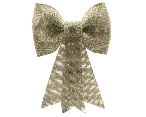 Kunststof strik met glitter licht goud 23x31cm