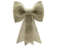 Kunststof strik met glitter licht goud 23x31cm