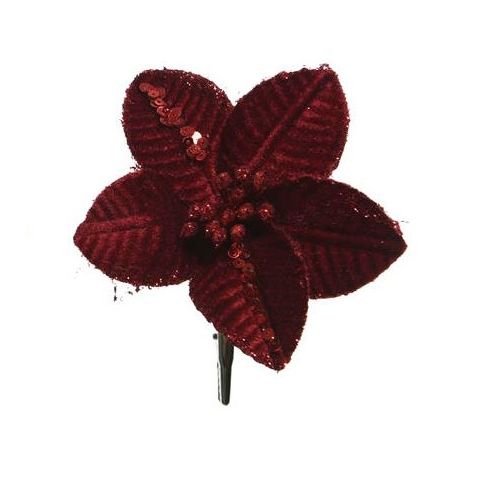 Poinsettia fluweel burgundy 20 cm