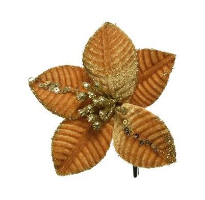 Poinsettia fluweel goud 10 cm