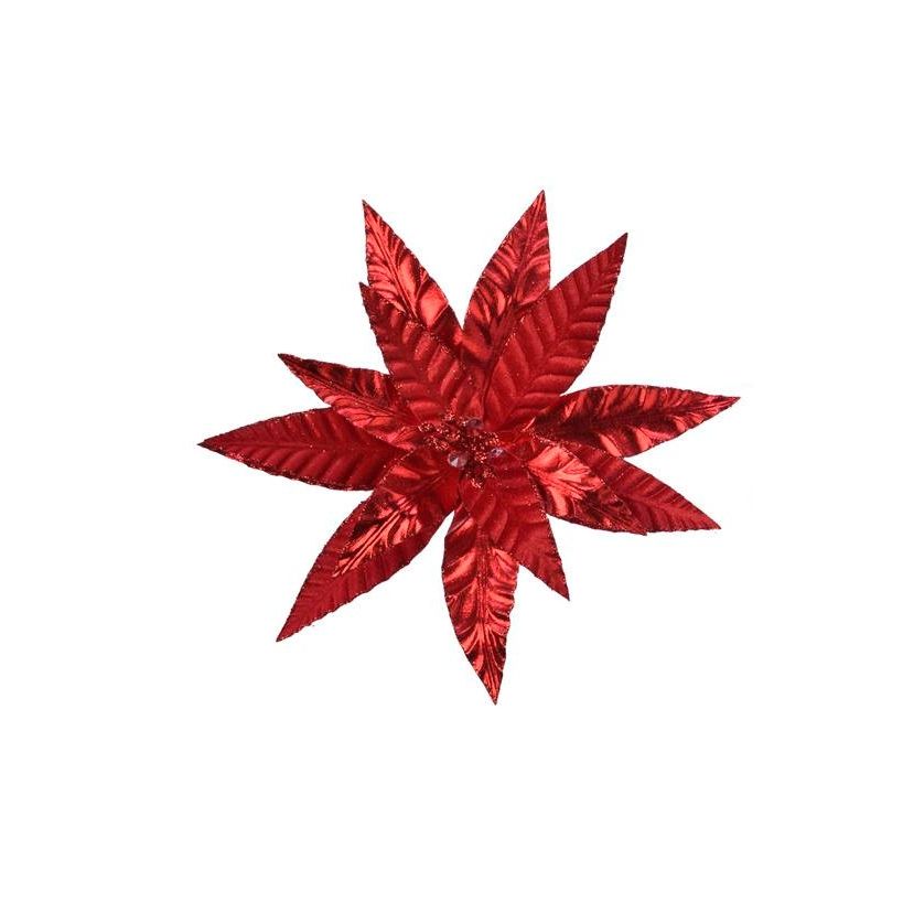 Poinsettia op clip kerstrood metallic 11 cm