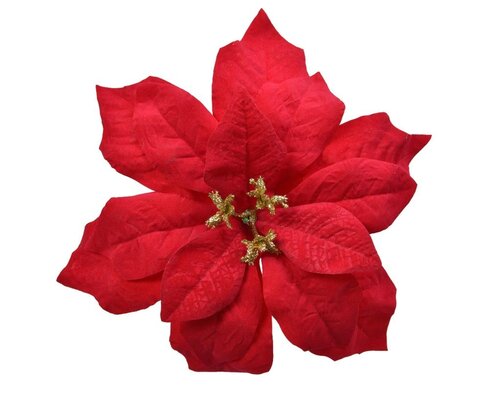 Poinsettia stof op clip 26 cm rood