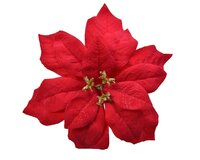Poinsettia stof op clip 26 cm rood