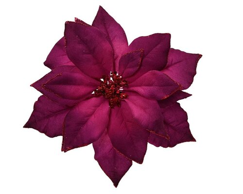 Poinsettia op clip 24 cm donkerroze