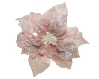 Poinsettia op clip fluweel 26 cm poeder roze