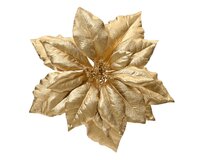 Poinsettia op clip 24 cm goud