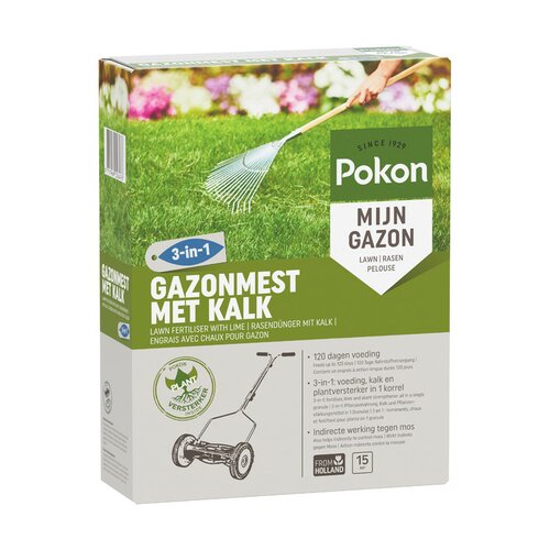 Pokon gazonmest met kalk 3-in-1 15 m2