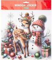 Raamsticker hert met sneeuwpop 30x30 cm