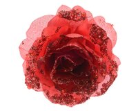 Roos op clip met glitters 14 cm kerstrood