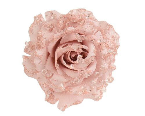 Roos op clip 14 cm fluweel poeder roze