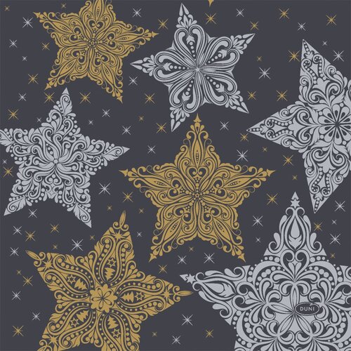 Duni servetten snowstars black 33x33 cm